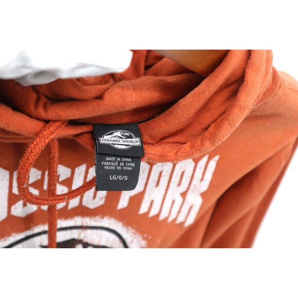 Vintage Y2K Jurassic Park Rust Orange Graphic Hoodie Large Cotton Blend - Picture 2 of 9